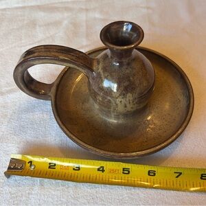 Handmade Glazed Stoneware Art Pottery Candle Holder with Carry Handle Signed